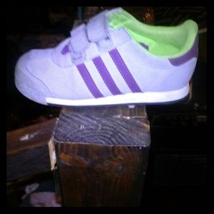 Toddler Girls Gray, Purple & Green Adidas Samoas.